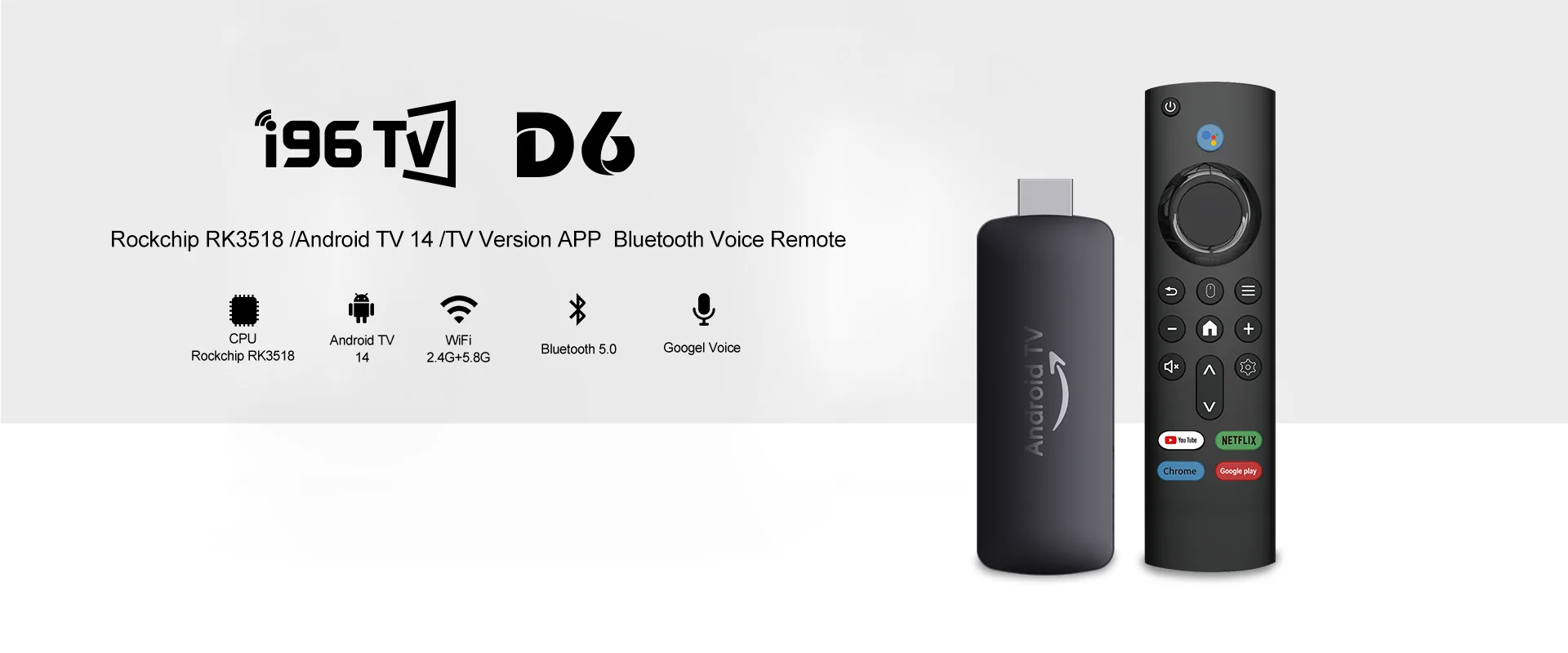 I96 D6 Android TV Stick specifications image for TOPLEO B2B buyers