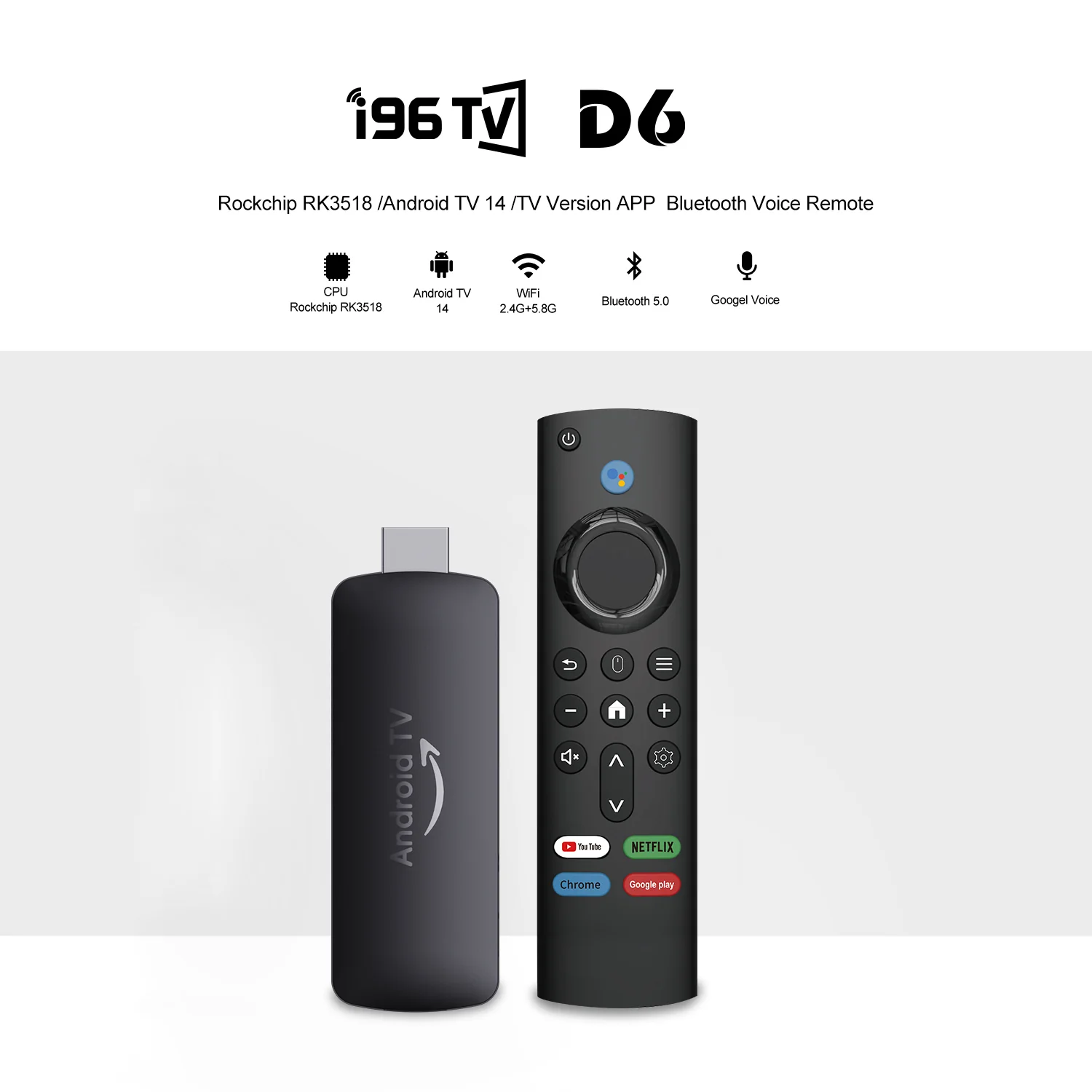 I96 D6 Android TV Stick specifications image for TOPLEO B2B buyers