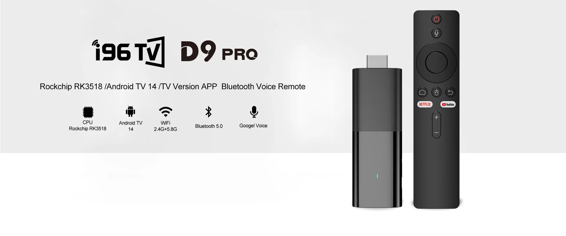 I96 D9 PRO Android TV Stick specifications image for TOPLEO B2B buyers