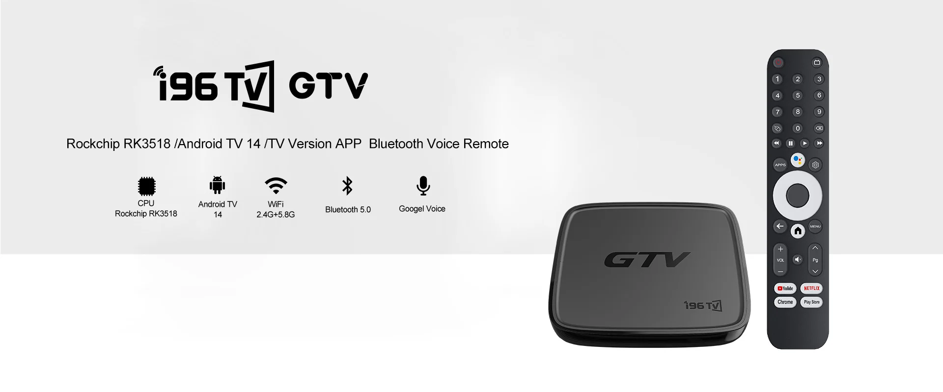 I96 GTV Android TV Box specifications image for TOPLEO B2B buyers