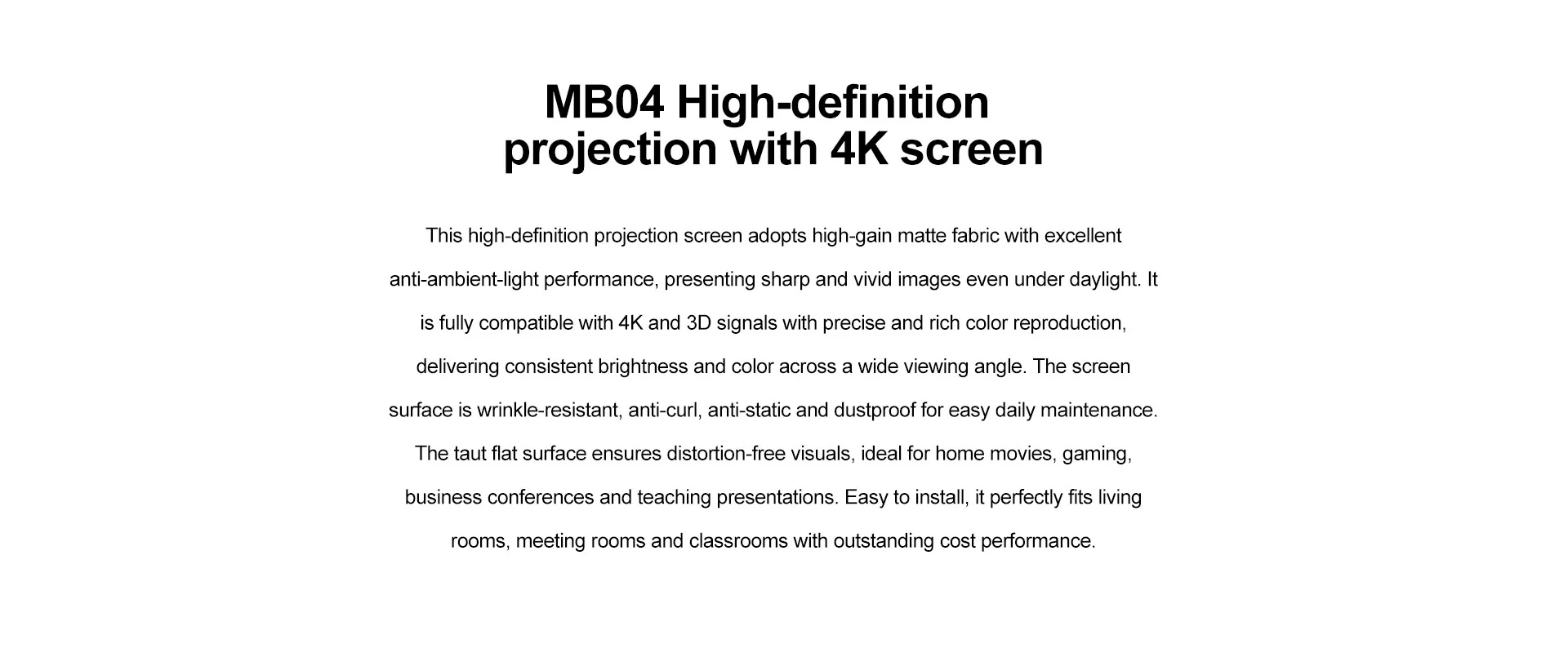MB04 White Fiberglass Projector Screen performance image for TOPLEO B2B buyers