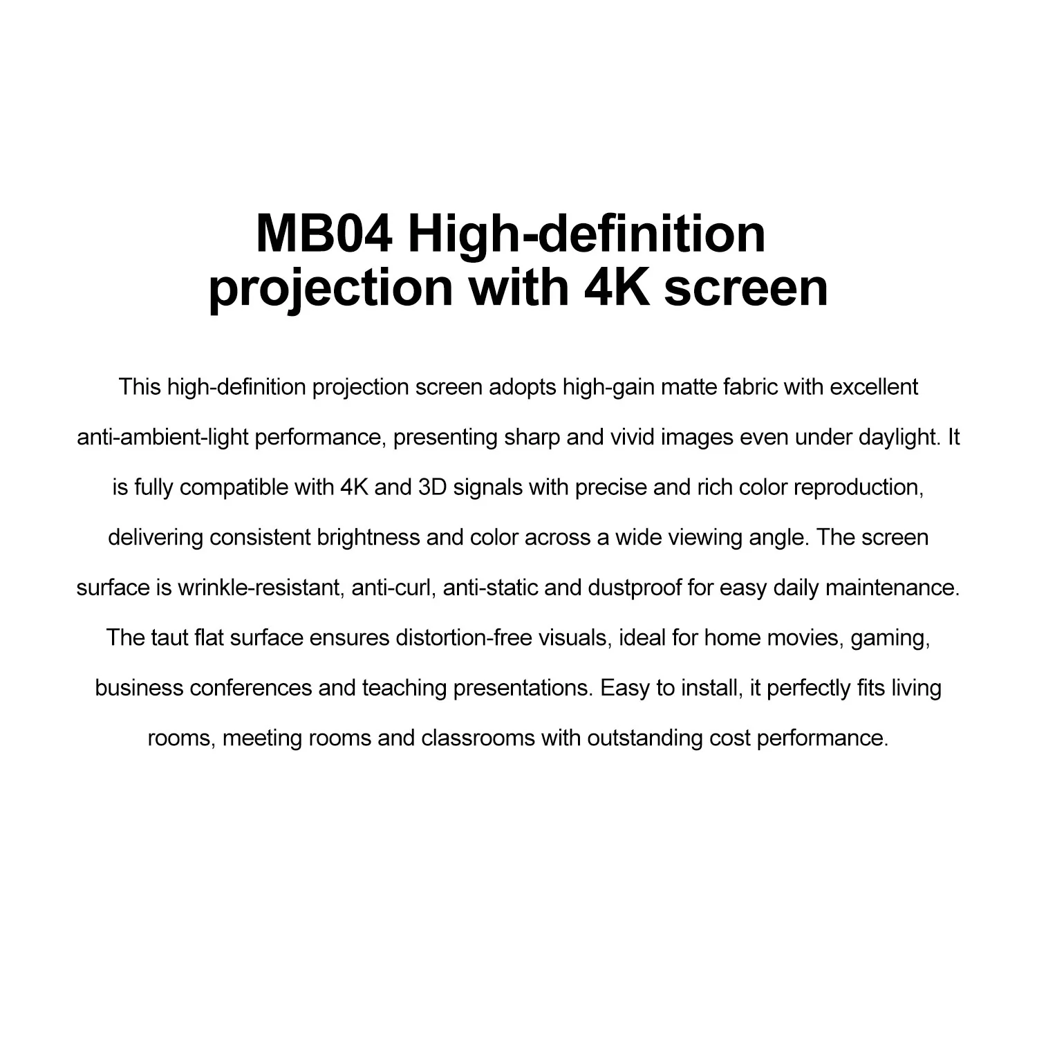 MB04 White Fiberglass Projector Screen performance image for TOPLEO B2B buyers
