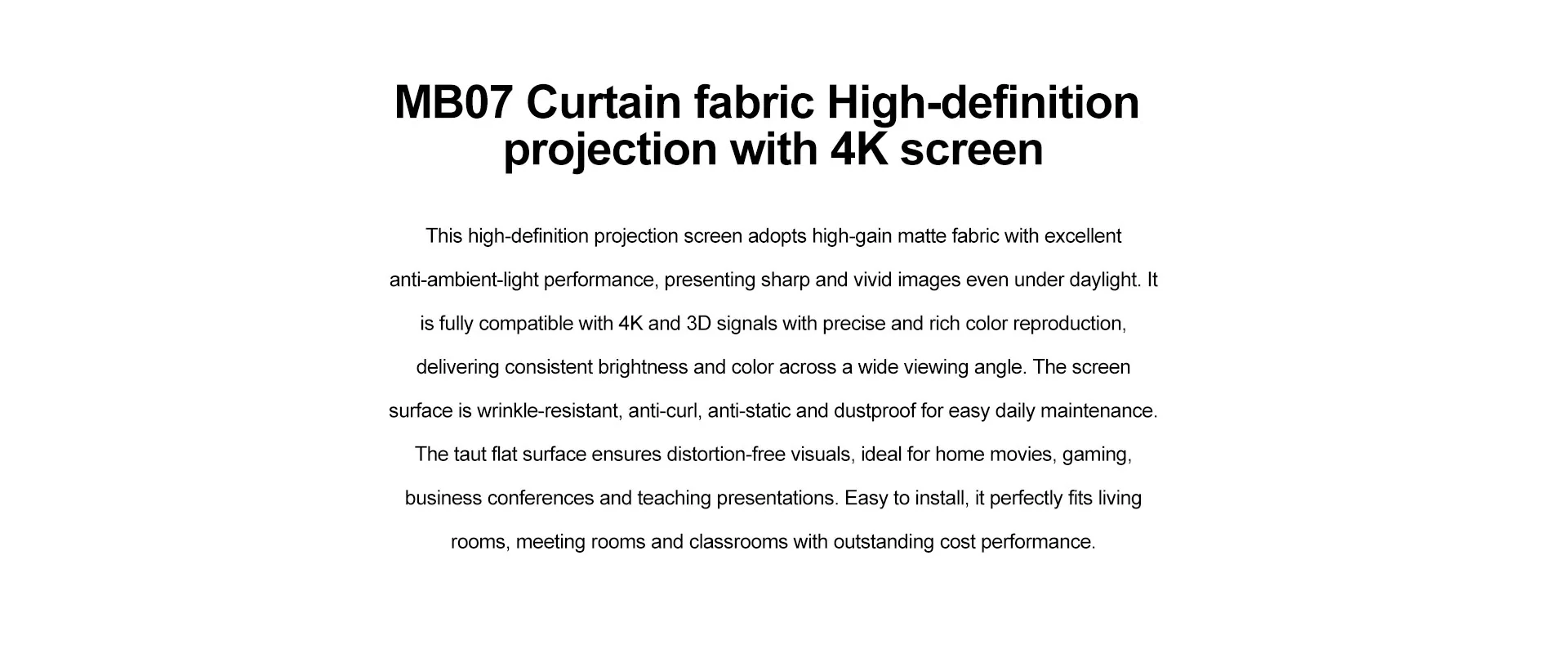 MB07 White Fiberglass Projector Screen performance image for TOPLEO B2B buyers
