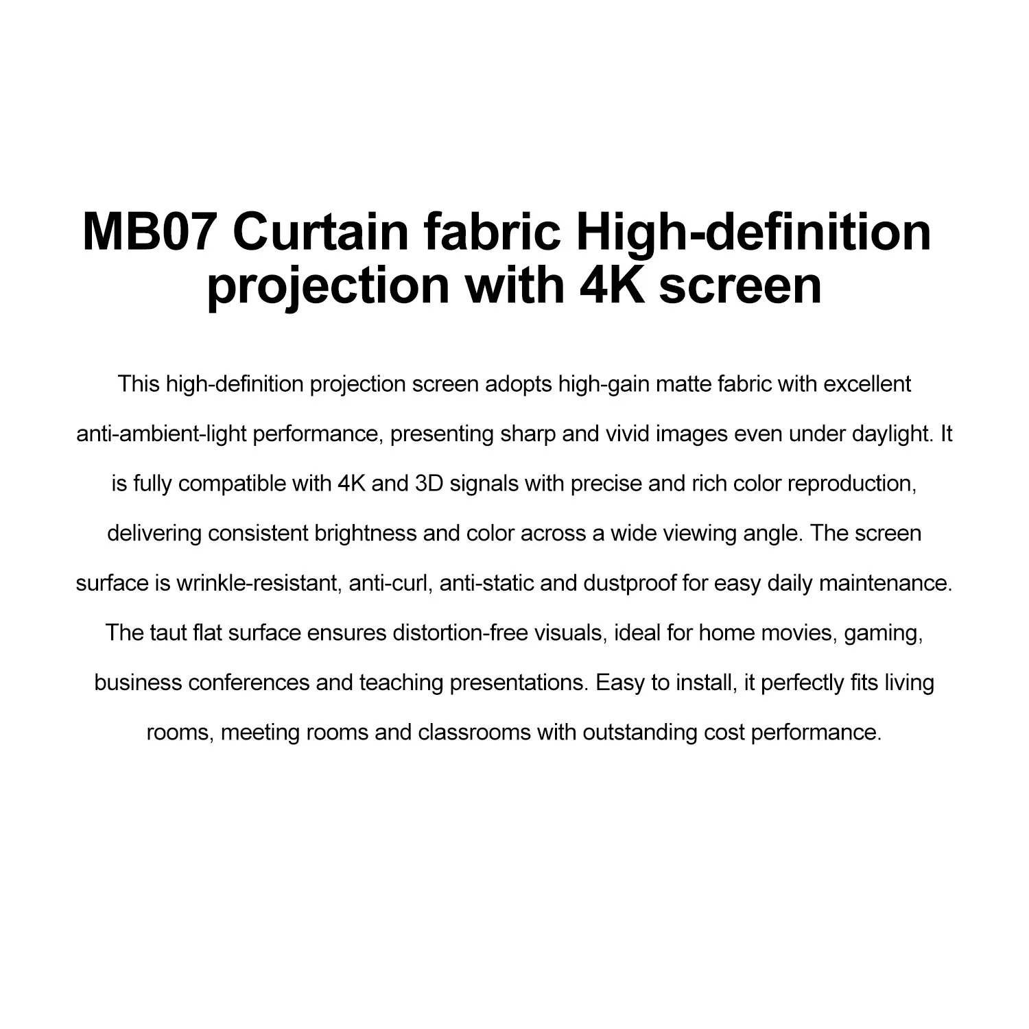 MB07 White Fiberglass Projector Screen performance image for TOPLEO B2B buyers