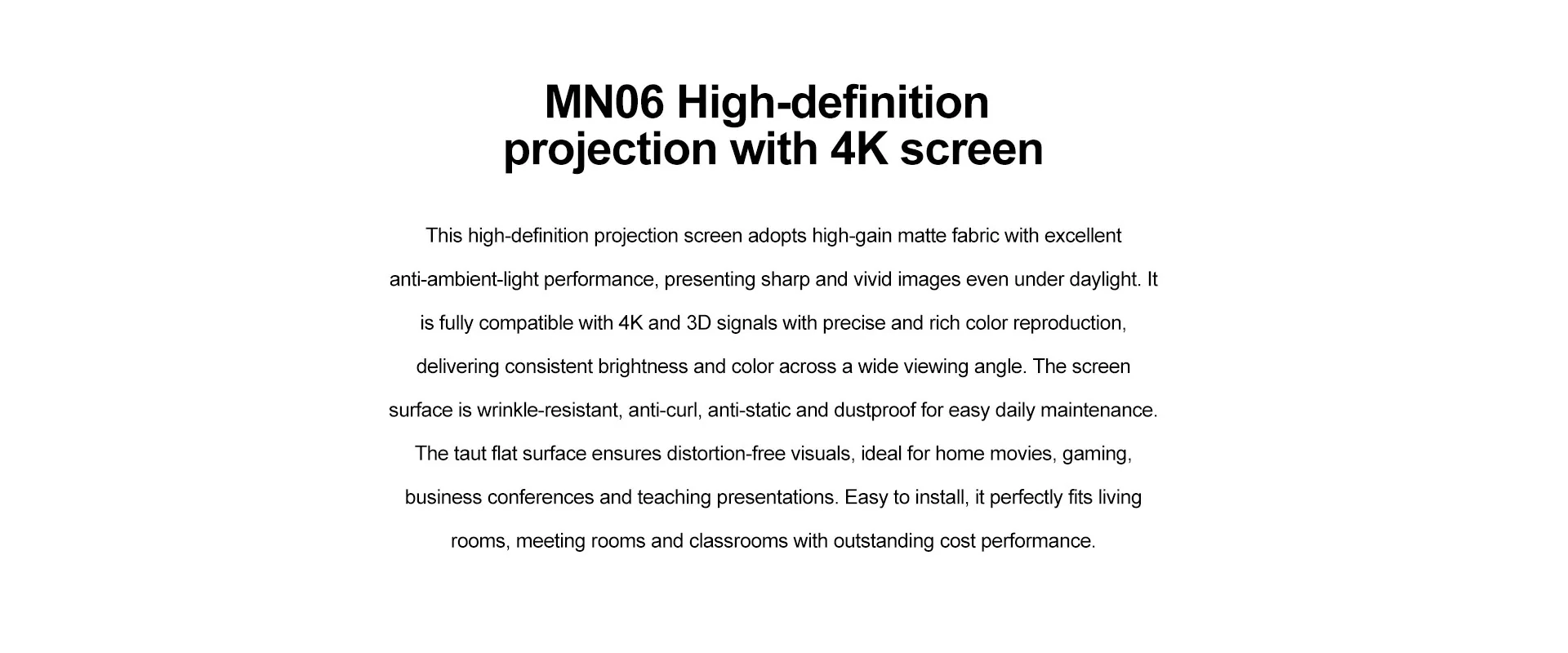 MN06 With Nails Milk Silk Projector Screen performance image for TOPLEO B2B buyers