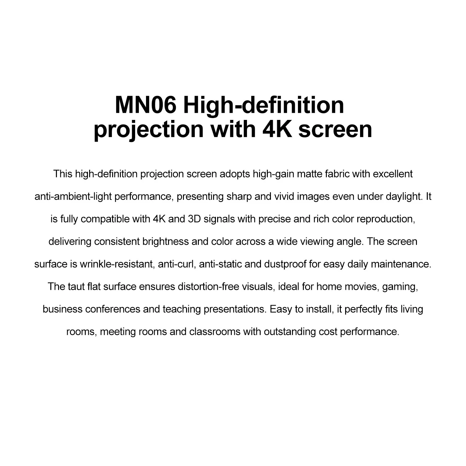MN06 With Nails Milk Silk Projector Screen performance image for TOPLEO B2B buyers