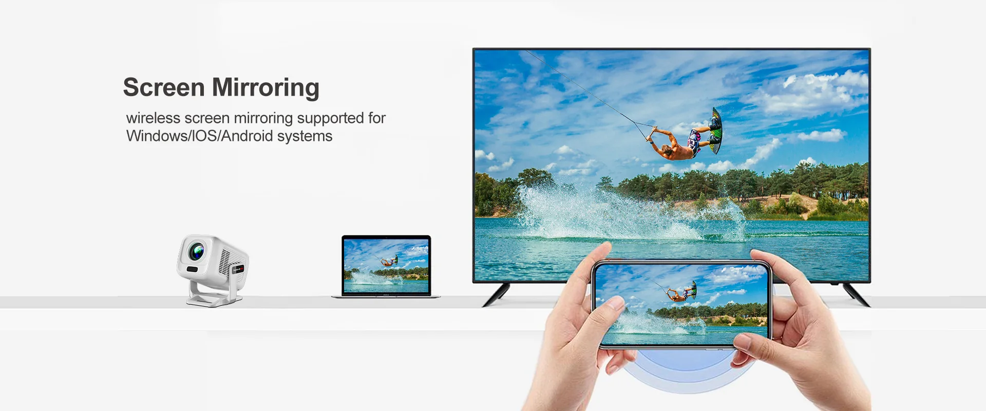 TP300 NTV White Netflix Smart Projector screen mirroring image for TOPLEO B2B buyers