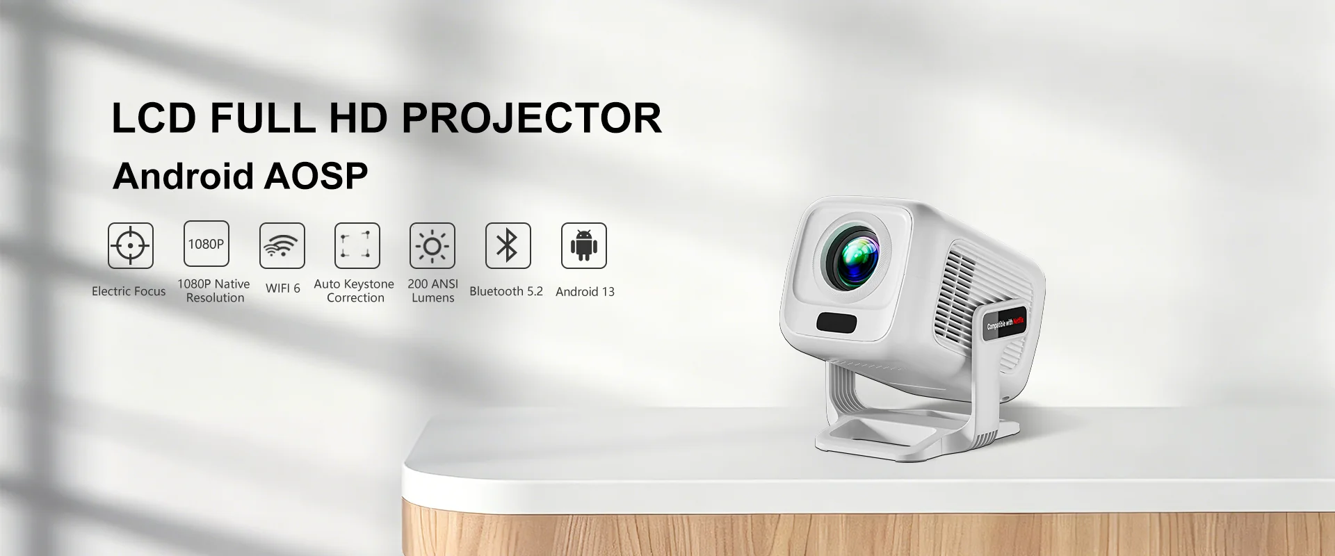 TP300 NTV White Netflix Smart Projector specifications image for TOPLEO B2B buyers