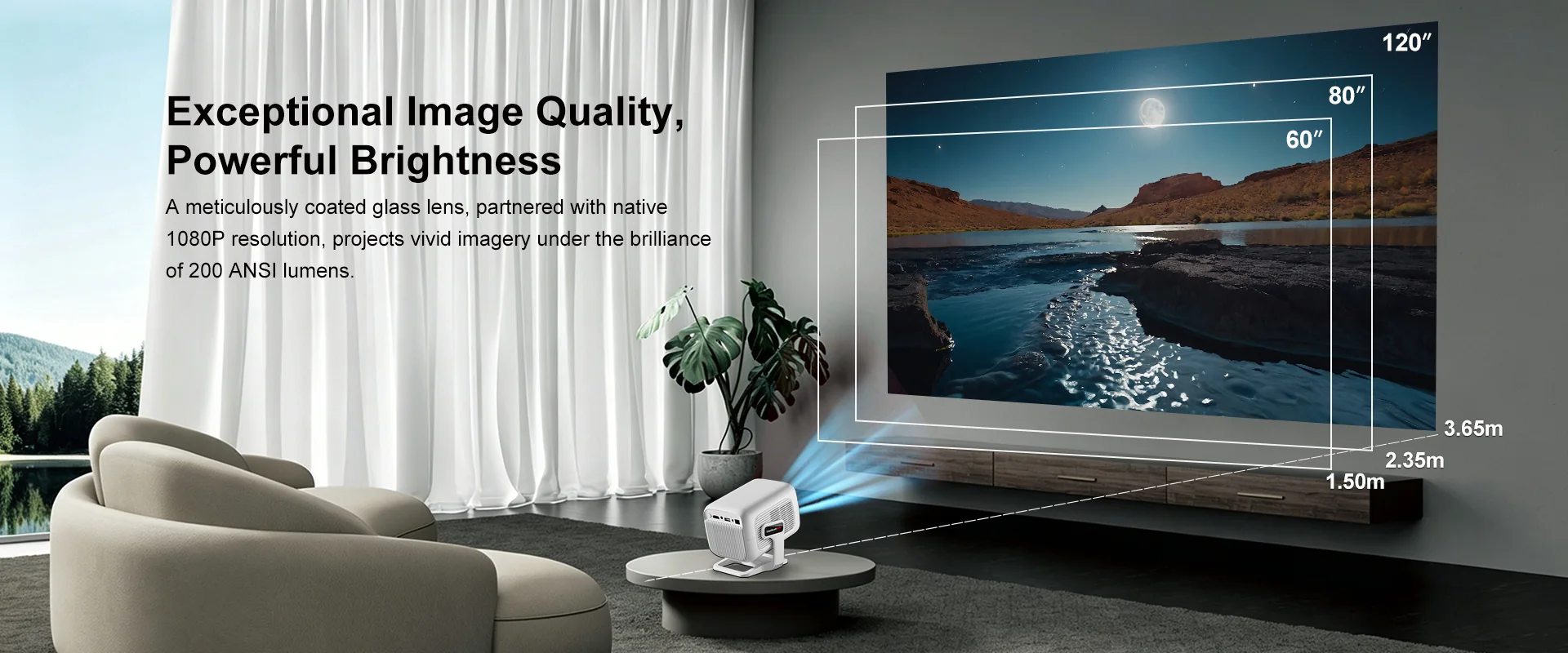 TP300 NTV White Netflix Smart Projector throw ratio diagram image for TOPLEO B2B buyers