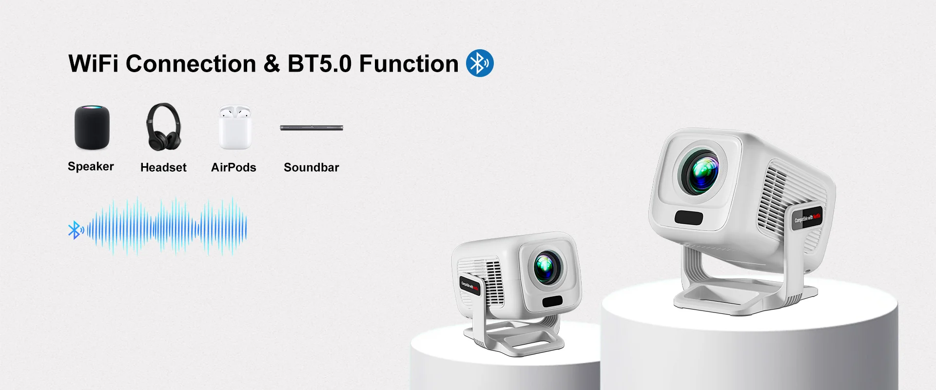 TP300 NTV White Netflix Smart Projector wifi bluetooth image for TOPLEO B2B buyers