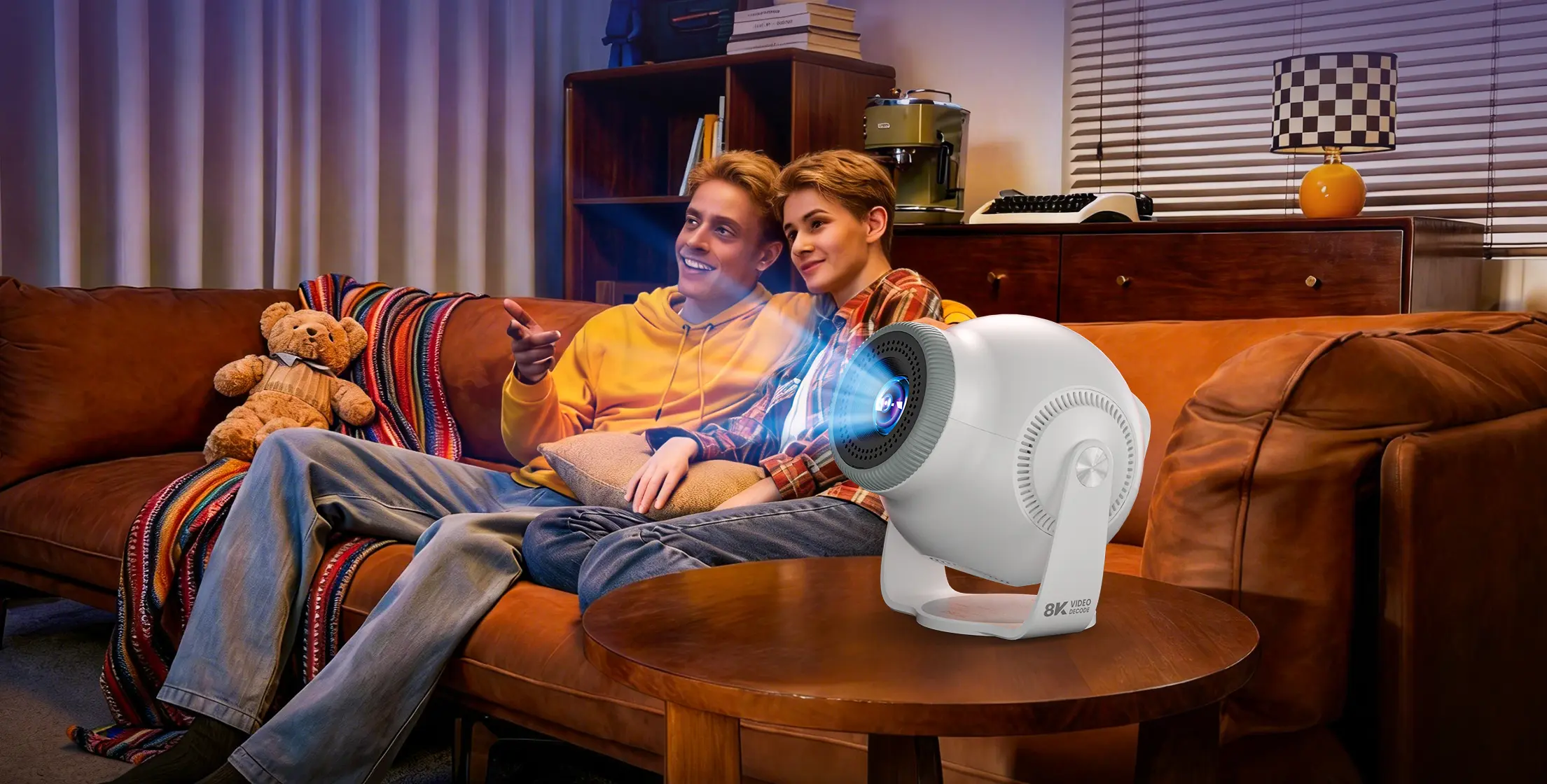 Home 9 TP360 portable smart projector in a living room entertainment scene